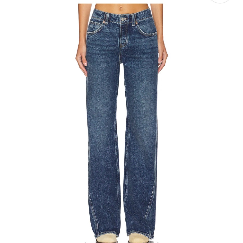 Free People Women's Straight Leg Jeans - Dark Blue